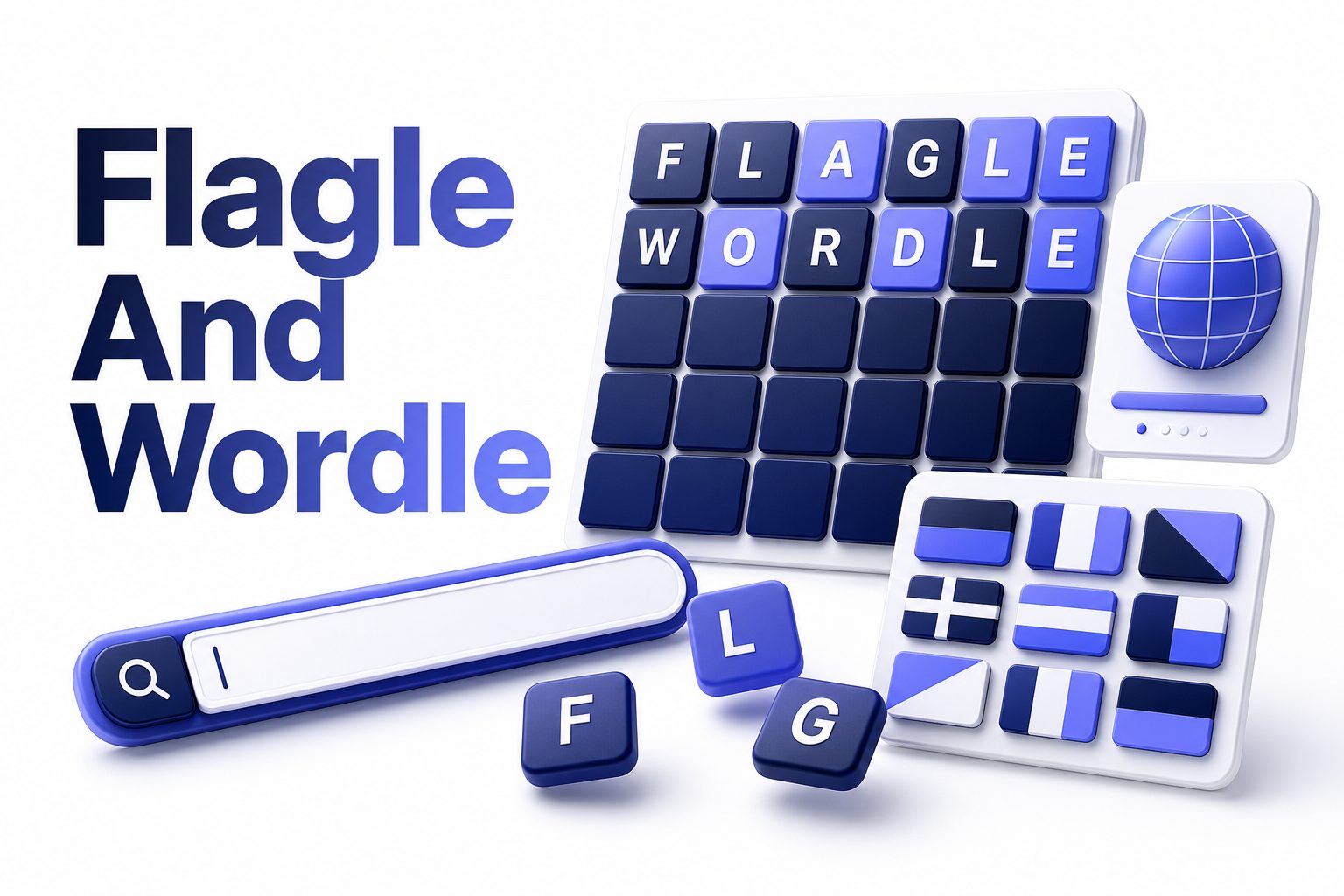 A Wordle-style grid beside a flag guessing game interface.