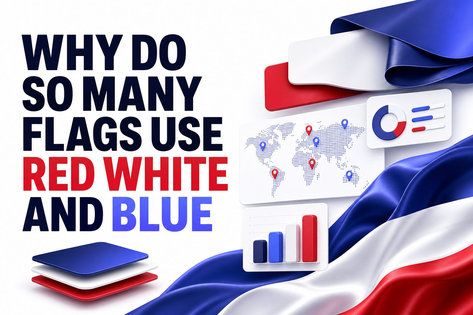 Red, white, and blue flags from different countries waving together